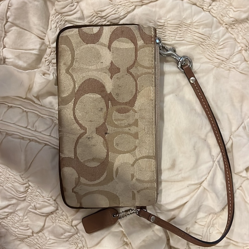 Coach zipper wristlet in brown. - Picture 2 of 3